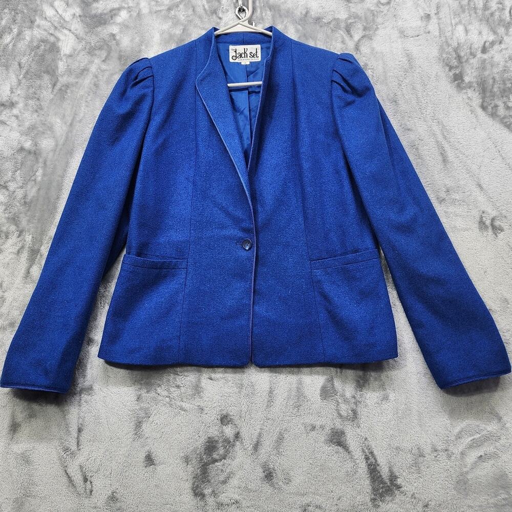Vintage The Jack‎ Set Blazer Womens S Blue Wool Blend Puff Sleeve Single-Button